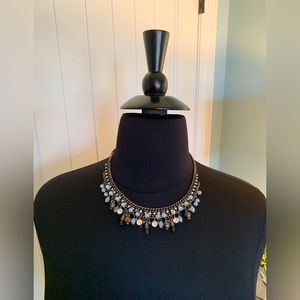 Multi Stone/Gems Beaded Waterfall Necklace. Antique Brass.